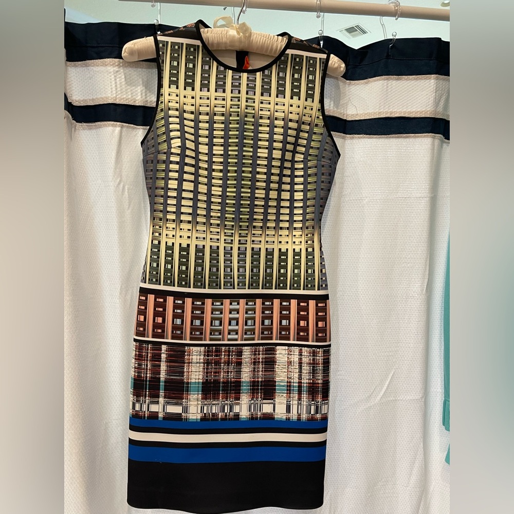 Clover Canyon Blue and Pale Yellow Sheath Mini Dress